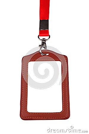 Closeup of Blank badge/ ID card with red lanyard Stock Photo