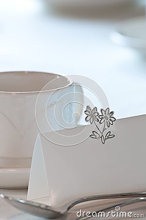 Closeup of blank placecard on wedding table Stock Photo