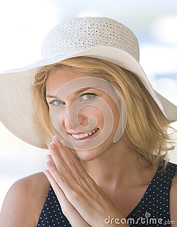 Closeup blonde lady smiling Stock Photo