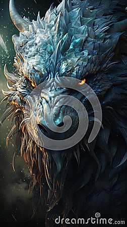 Closeup Blue Dragon Large Head Portrait Dire Wolf Riot Entertain Stock Photo
