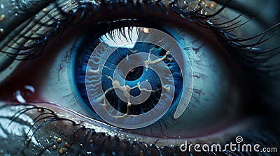 Closeup Of Blue Eye: A Stunning Visual Storytelling In Cybersteampunk Style Stock Photo