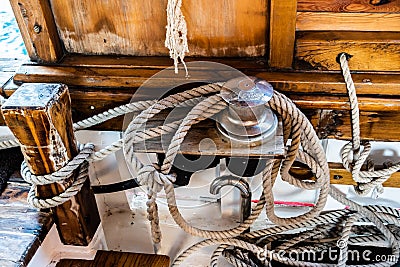 Closeup boat ropes Stock Photo