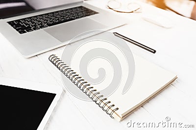 Closeup book blank on white workspace Stock Photo