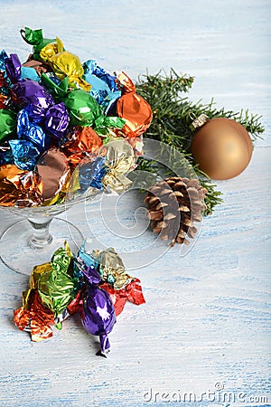 Closeup bowl of colorful christmas candy Stock Photo