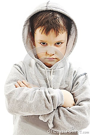 Closeup of a boy wearing a hoodie, underlit Stock Photo