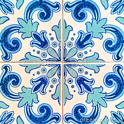 A closeup of bright blue and cyan coloured Portuguese tiles Stock Photo