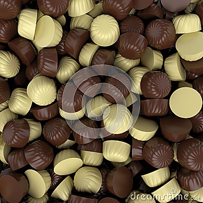 Closeup brown chocolate candy background, 3d rendering Cartoon Illustration