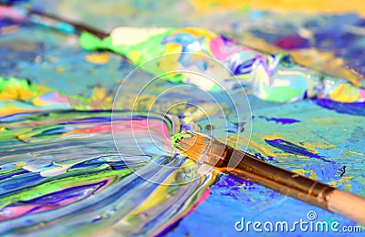 Closeup of brush and palette. Stock Photo