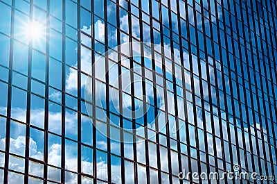 Closeup building glass of skyscrapers with cloud, Business conc Stock Photo