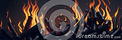 Closeup of burning coals from a fire. Ai Generated Stock Photo
