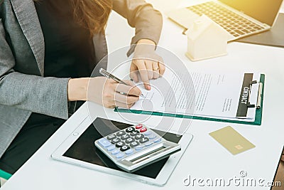 Business financial people sing loan home contact with credit card Stock Photo