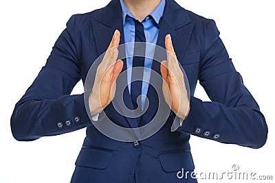 Closeup on business woman showing size with hands Stock Photo