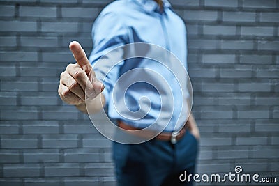 Closeup businessman hands click on virtual connection to user interface, login and password for network system, digital Stock Photo