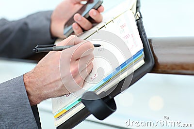 Closeup of businessman's agenda Stock Photo