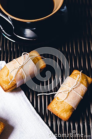 Closeup of cakes and a cup of coffee Stock Photo