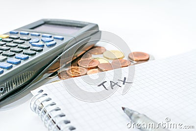 Closeup Calculator Coins Background Tax Trading Cryptocurrency Stock Photo