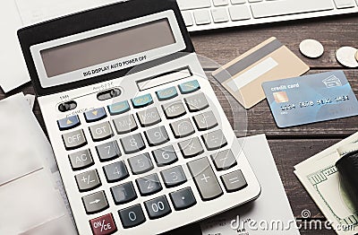 Closeup of calculator with money Stock Photo