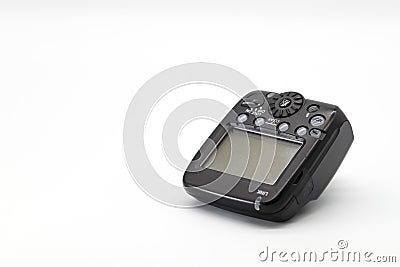 Closeup camera flash trigger on isolated background Stock Photo