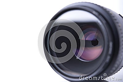 Closeup camera shutter lens isolated on white Stock Photo