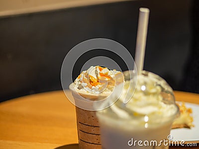 Closeup of caramel frappuccino Stock Photo