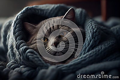 A Closeup of a Cat's Gentle Round Face in a Movie Still Stock Photo