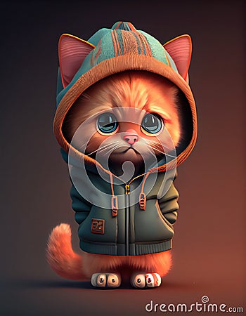 Closeup Cat Wearing Hoodie: Innocent Look or Gangster Student Stock Photo