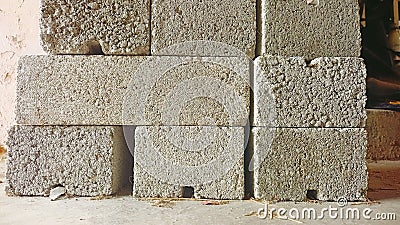 Closeup cement bricks square pattern for wall construction Stock Photo