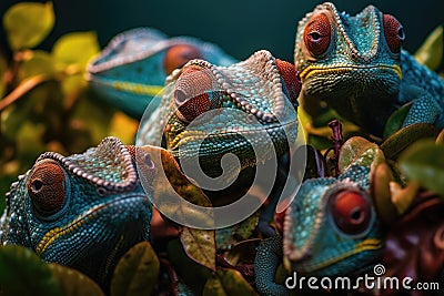Camouflaged Chameleons Disguised Reptiles Stock Photo