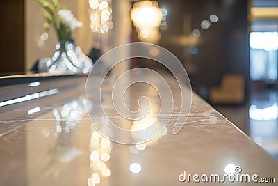 closeup of a checkin counter with highend decor, no guests Stock Photo