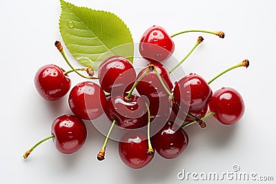 A closeup cherries background showcasing the vibrant red color, juiciness, and natural sweetness Stock Photo