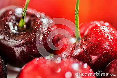 Closeup cherry fruit with waterdrop and bokeh Stock Photo