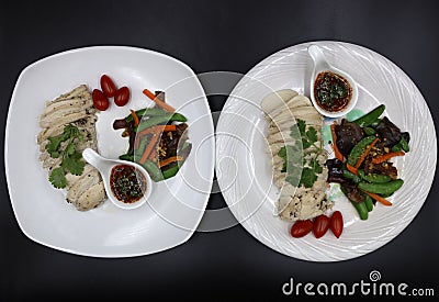 Closeup Chicken breast steak served with salad Stock Photo