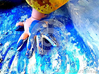 Closeup of children hands painting during a school activity - learning by doing, education and art, art therapy concept Stock Photo