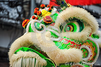 Closeup Chinese lion mask Stock Photo