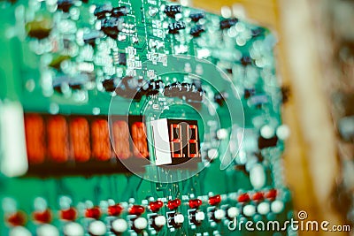 Closeup of chip on electronic board Stock Photo