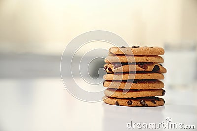 Closeup of chocolate american cookies with raisins Stock Photo