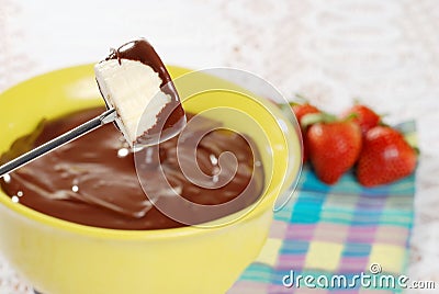 Closeup chocolate covered banana Stock Photo