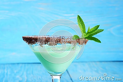 Closeup chocolate mint grasshopper cocktail Stock Photo