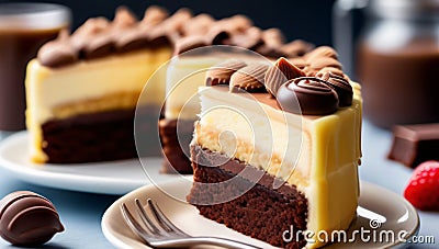 Closeup Chocolate And Vanilla Layer Cake With Chocolate on Top c Stock Photo