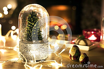 Closeup of Christmas snowball with beautiful lights Stock Photo