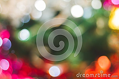 Closeup of Christmas tree background with bokeh light beautiful color variety. Stock Photo