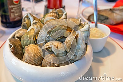 Closeup clams in dish Stock Photo