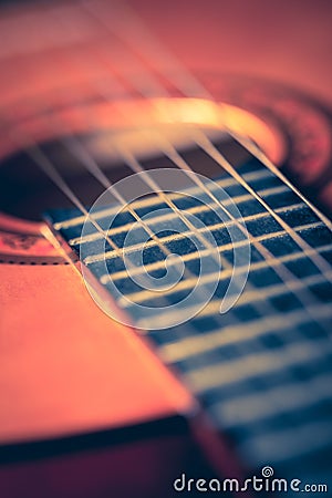Closeup of a classic acoustic guitar Stock Photo