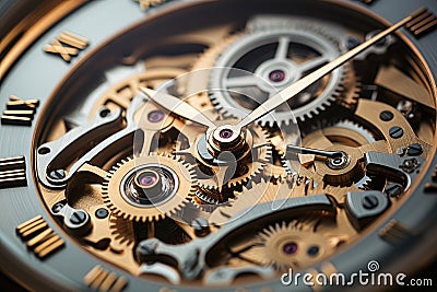 Closeup of clock mechanism gears, time and deadline concept Stock Photo