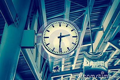 Closeup Clock at the sky-train station Stock Photo