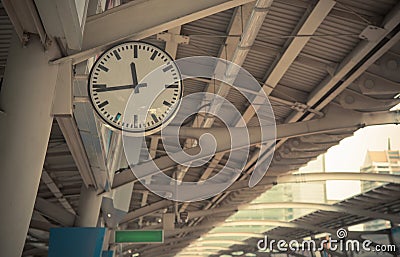 Closeup Clock at the sky-train station Stock Photo