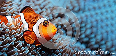 Closeup of clownfish swimming among corals Stock Photo