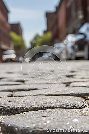 Closeup of a cobblestone road in a city Stock Photo