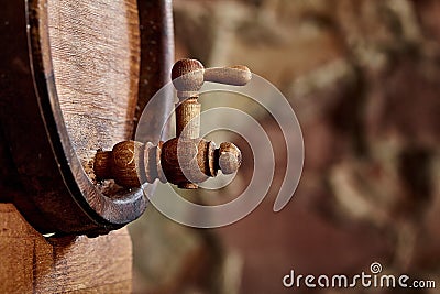 Closeup of old oak barrel. Front view. Stock Photo