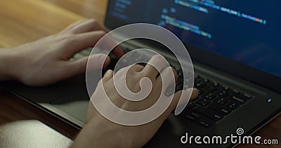 Closeup coding on screen, Man hands coding html and programming on screen laptop, development web, developer. Stock Photo